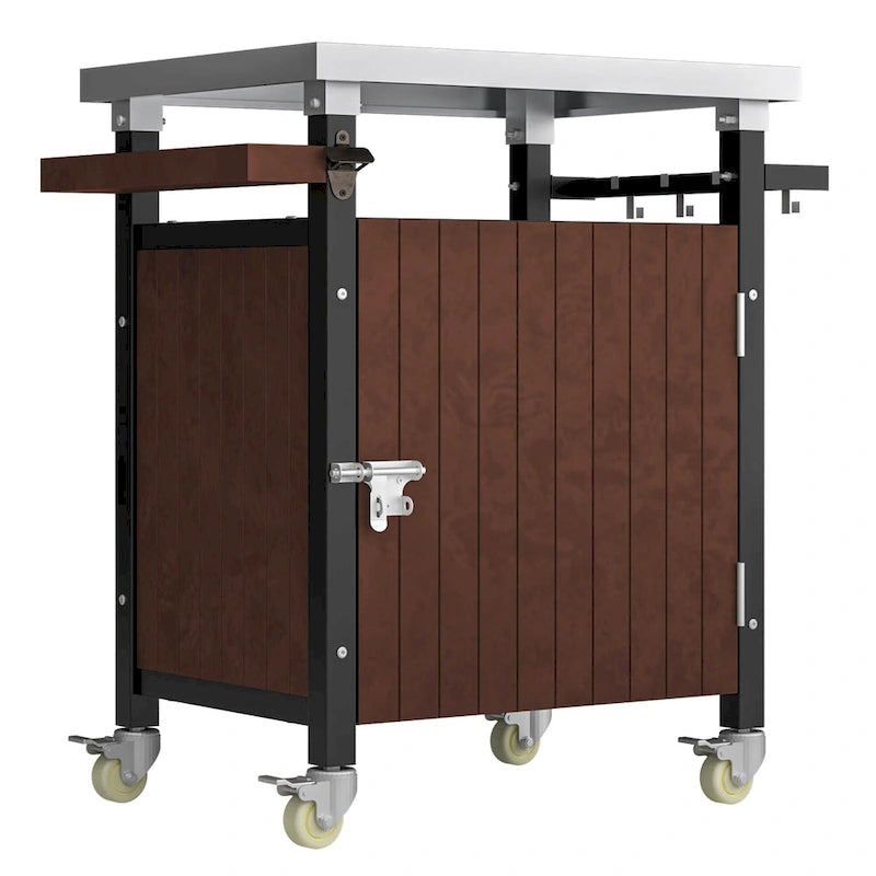 Carrello per Barbecue da Esterno con Piano in Acciaio Inox (sgabello non incluso)