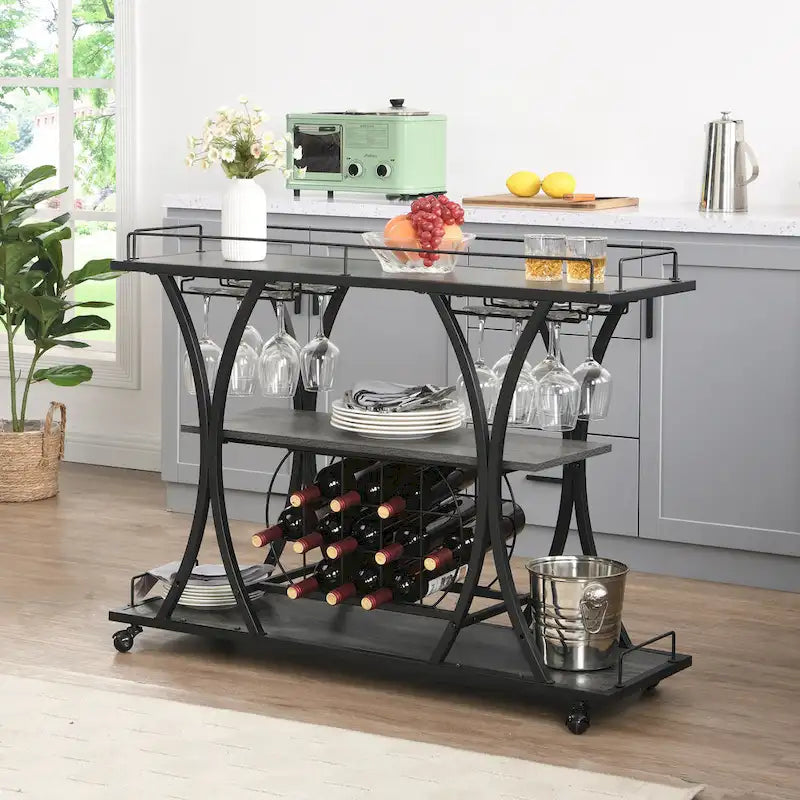 Carrello Bar Industriale Carrello Bar&Servizio Per Cucina Con Ruote 3 Ripiani Di Stoccaggio (sgabello non incluso)