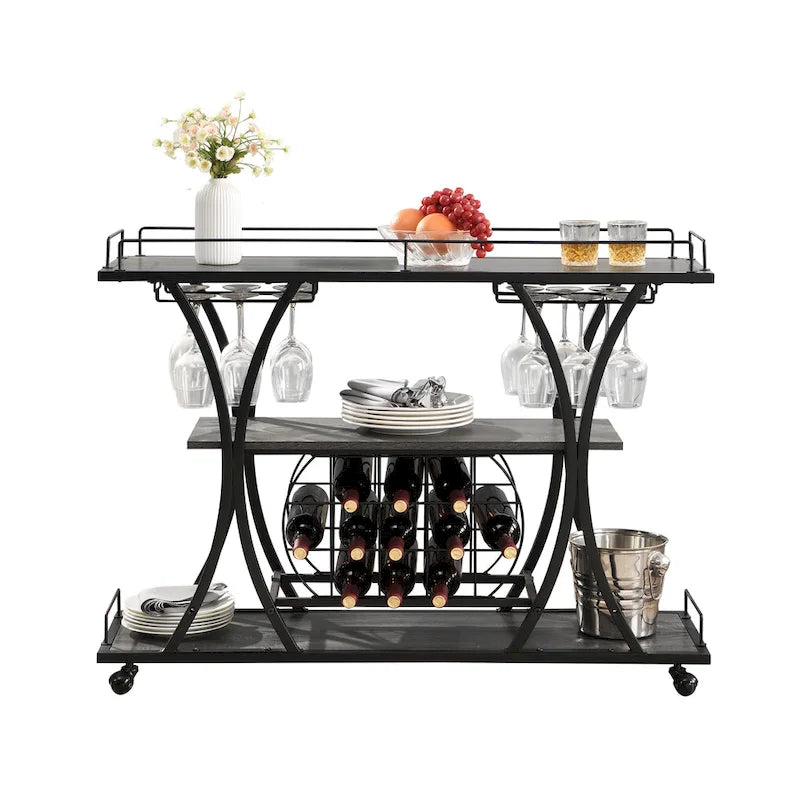 Carrello Bar Industriale Carrello Bar&Servizio Per Cucina Con Ruote 3 Ripiani Di Stoccaggio (sgabello non incluso)