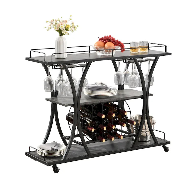 Carrello Bar Industriale Carrello Bar&Servizio Per Cucina Con Ruote 3 Ripiani Di Stoccaggio (sgabello non incluso)