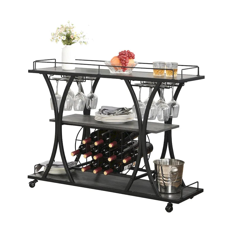 Carrello Bar Industriale Carrello Bar&Servizio Per Cucina Con Ruote 3 Ripiani Di Stoccaggio (sgabello non incluso)