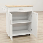Carrello da cucina con isola, ripiani regolabili, piano in legno massello e portasciugamani