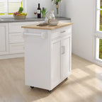 Carrello da cucina con isola, ripiani regolabili, piano in legno massello e portasciugamani