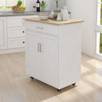 Carrello da cucina con isola, ripiani regolabili, piano in legno massello e portasciugamani
