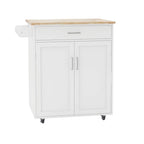 Carrello da cucina con isola, ripiani regolabili, piano in legno massello e portasciugamani
