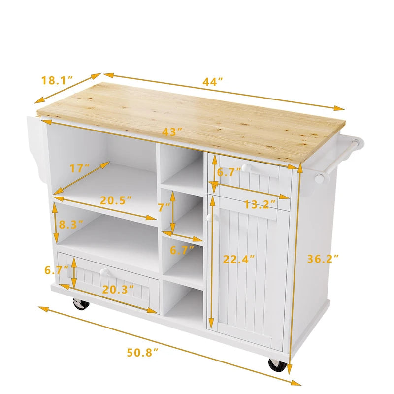 Carrello da Cucina con Isola e Contenitore