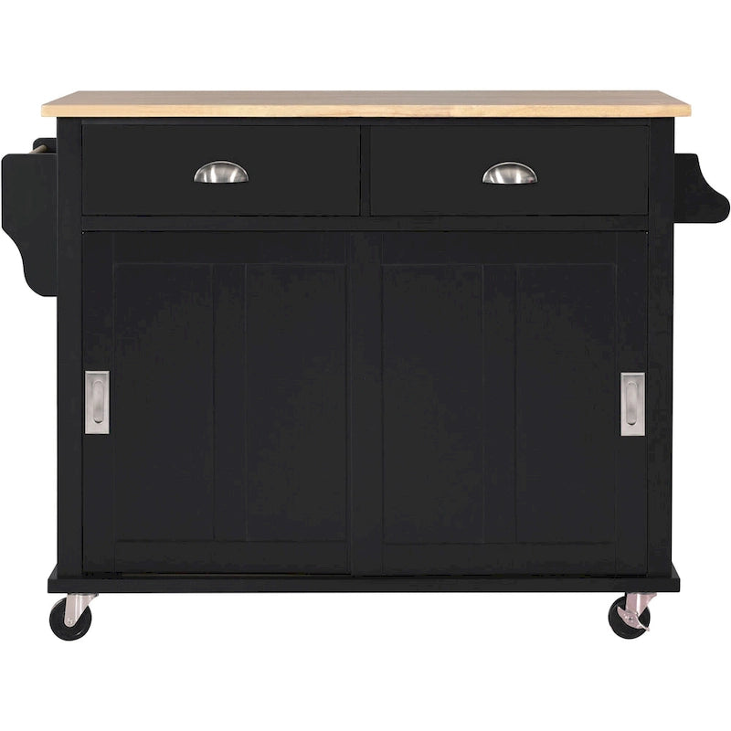 Carrello da cucina con piano d'appoggio ribaltabile in legno di gomma, anta scorrevole a scomparsa con altezza regolabile