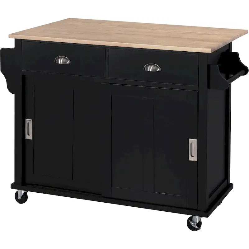 Carrello da cucina con piano d'appoggio ribaltabile in legno di gomma, anta scorrevole a scomparsa con altezza regolabile
