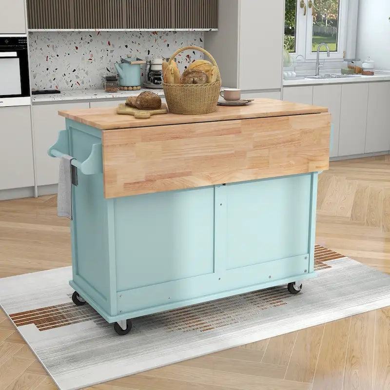Carrello da cucina con piano d'appoggio ribaltabile in legno di gomma, anta scorrevole a scomparsa con altezza regolabile