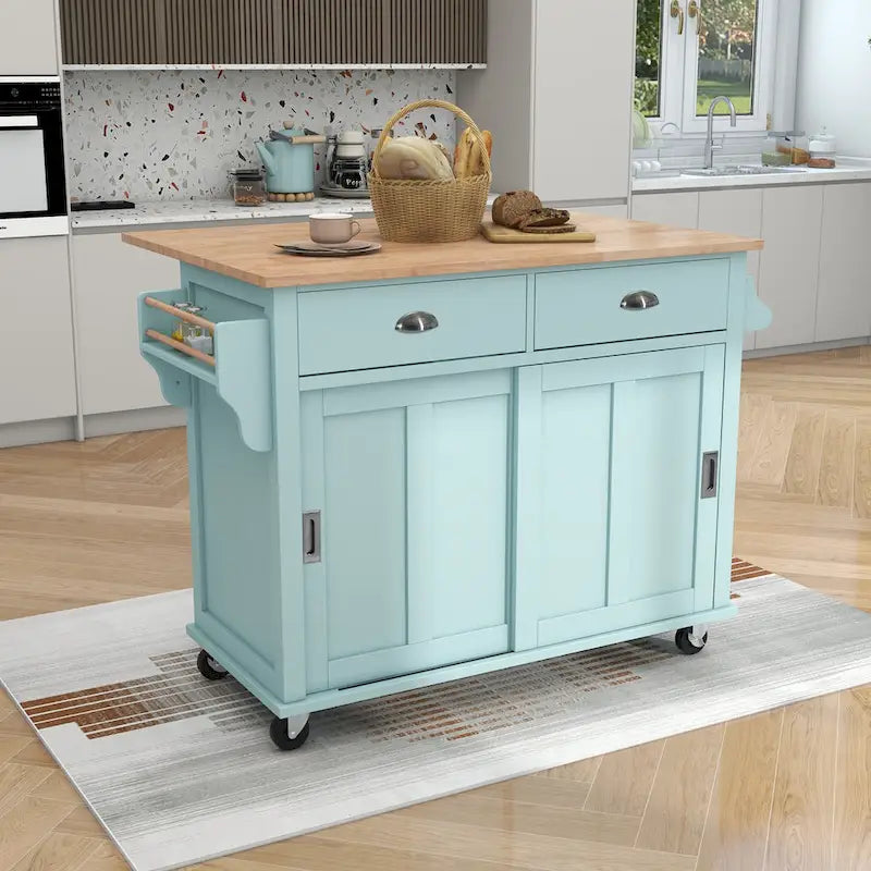 Carrello da cucina con piano d'appoggio ribaltabile in legno di gomma, anta scorrevole a scomparsa con altezza regolabile