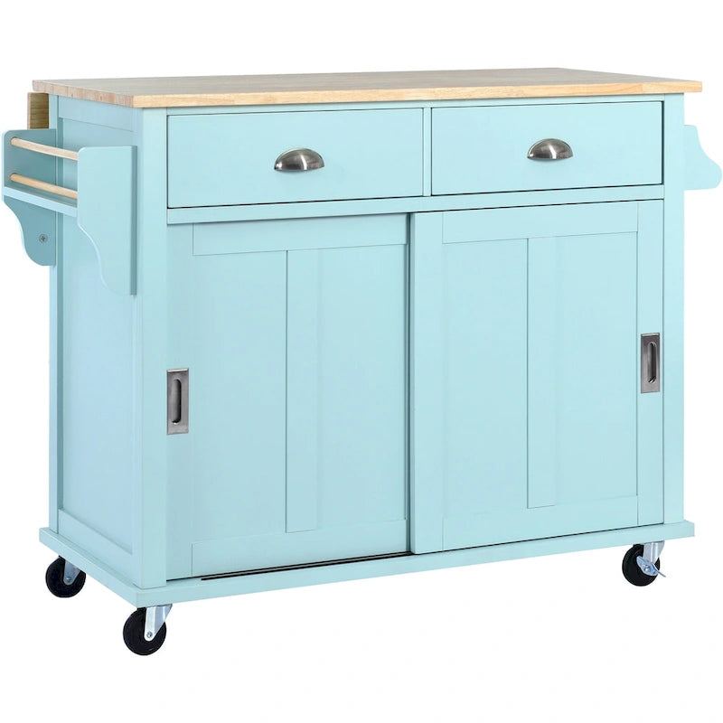 Carrello da cucina con piano d'appoggio ribaltabile in legno di gomma, anta scorrevole a scomparsa con altezza regolabile