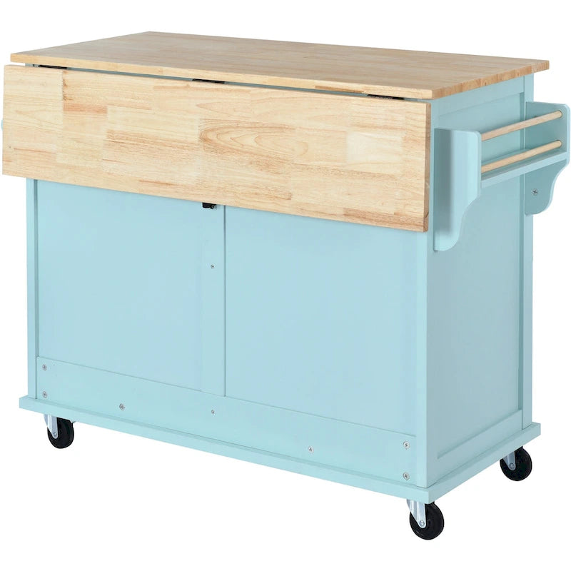 Carrello da cucina con piano d'appoggio ribaltabile in legno di gomma, anta scorrevole a scomparsa con altezza regolabile