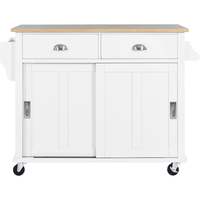Carrello da cucina con piano d'appoggio ribaltabile in legno di gomma, anta scorrevole a scomparsa con altezza regolabile
