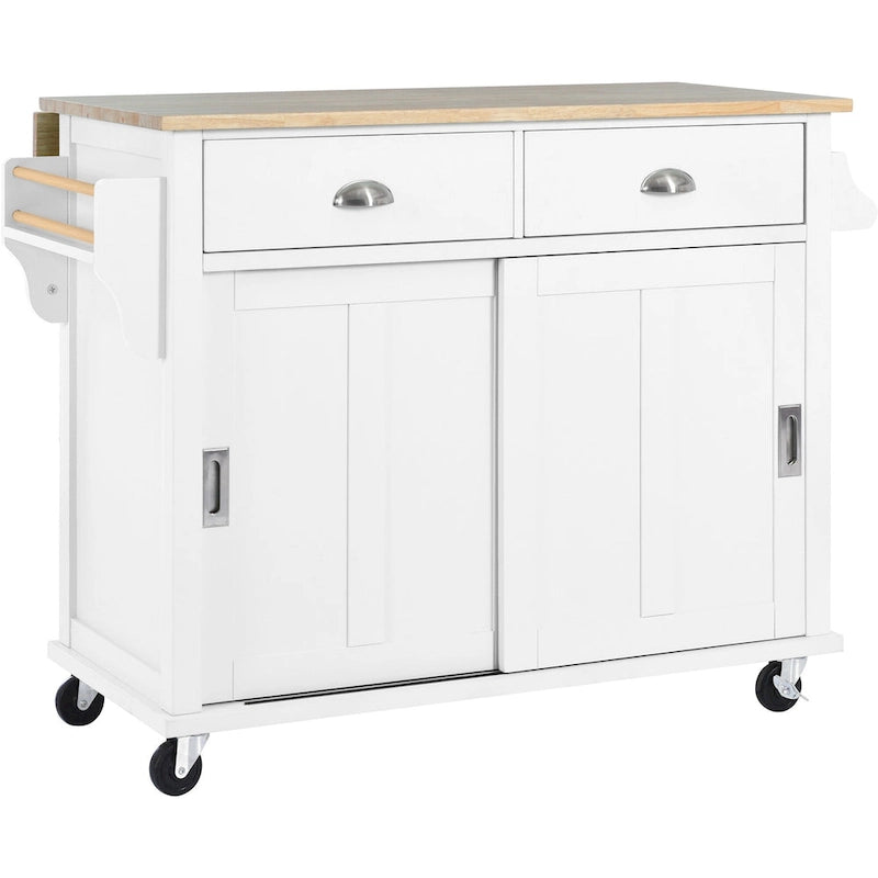 Carrello da cucina con piano d'appoggio ribaltabile in legno di gomma, anta scorrevole a scomparsa con altezza regolabile