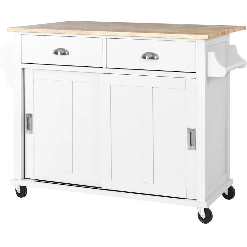 Carrello da cucina con piano d'appoggio ribaltabile in legno di gomma, anta scorrevole a scomparsa con altezza regolabile