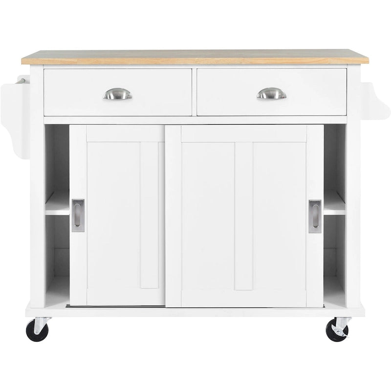 Carrello da cucina con piano d'appoggio ribaltabile in legno di gomma, anta scorrevole a scomparsa con altezza regolabile