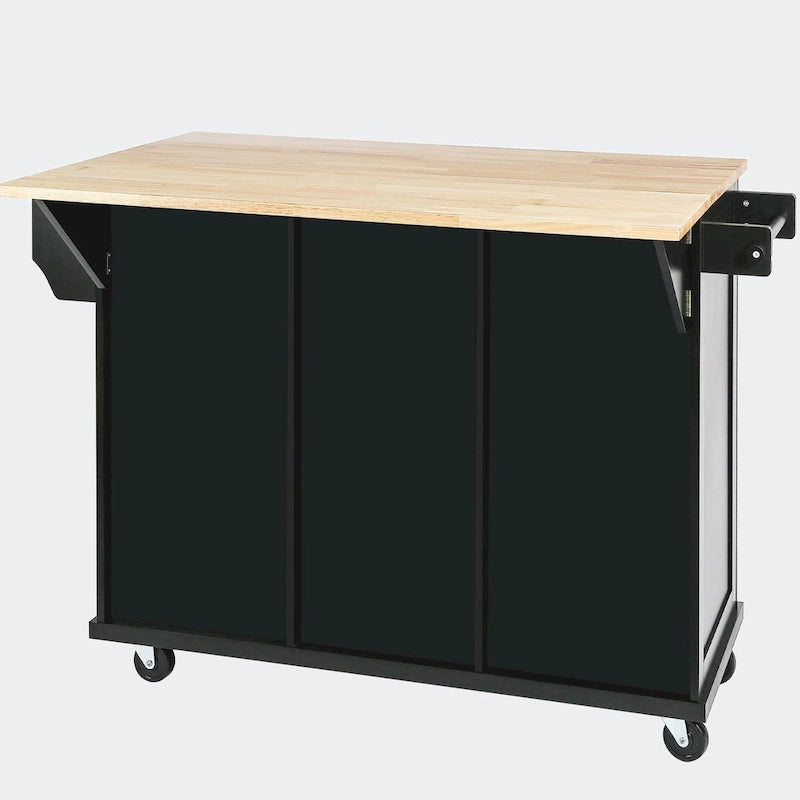 Carrello da Cucina con Piano a Ribalta in Legno di Gomma