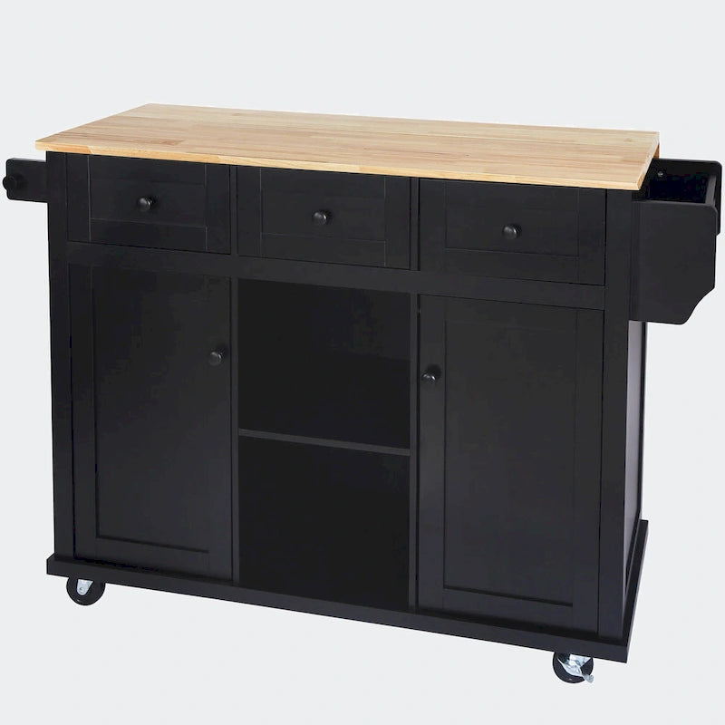 Carrello da Cucina con Piano a Ribalta in Legno di Gomma