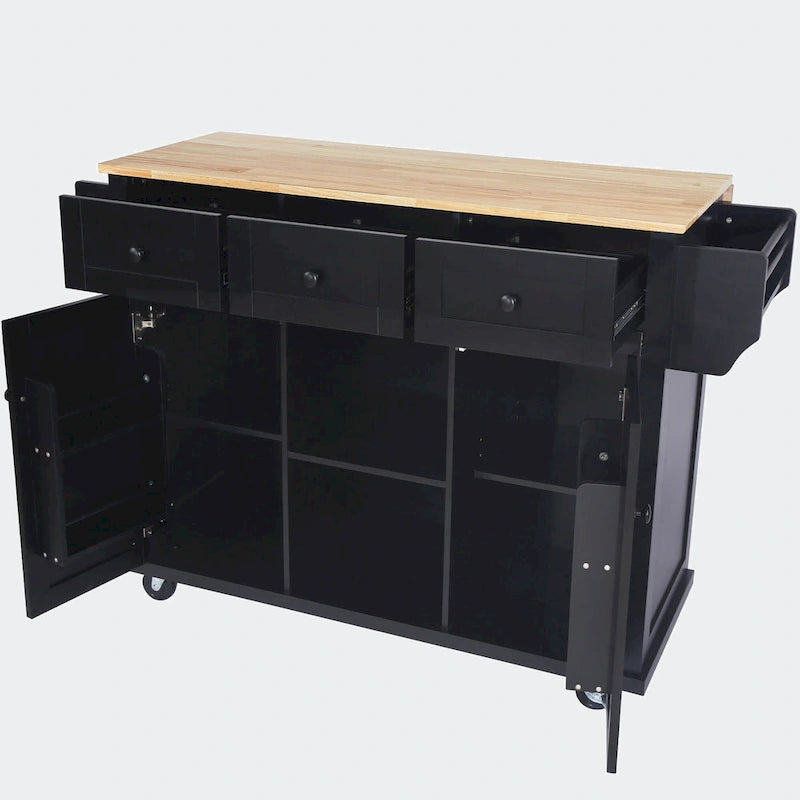 Carrello da Cucina con Piano a Ribalta in Legno di Gomma