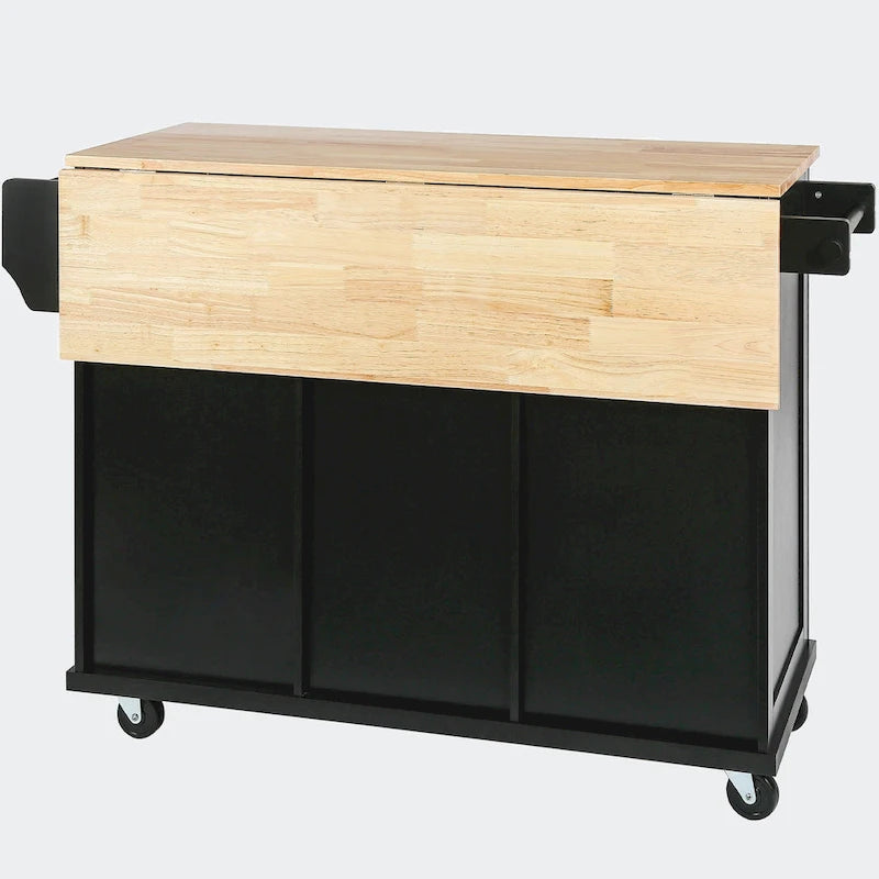 Carrello da Cucina con Piano a Ribalta in Legno di Gomma
