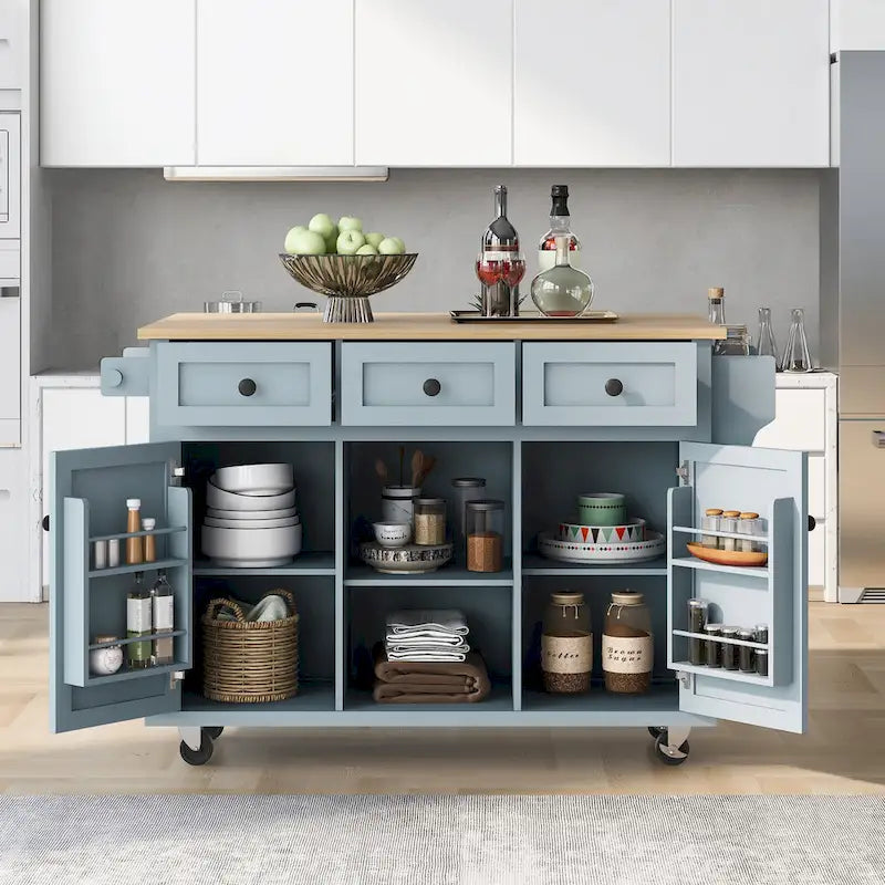 Carrello da Cucina con Piano a Ribalta in Legno di Gomma