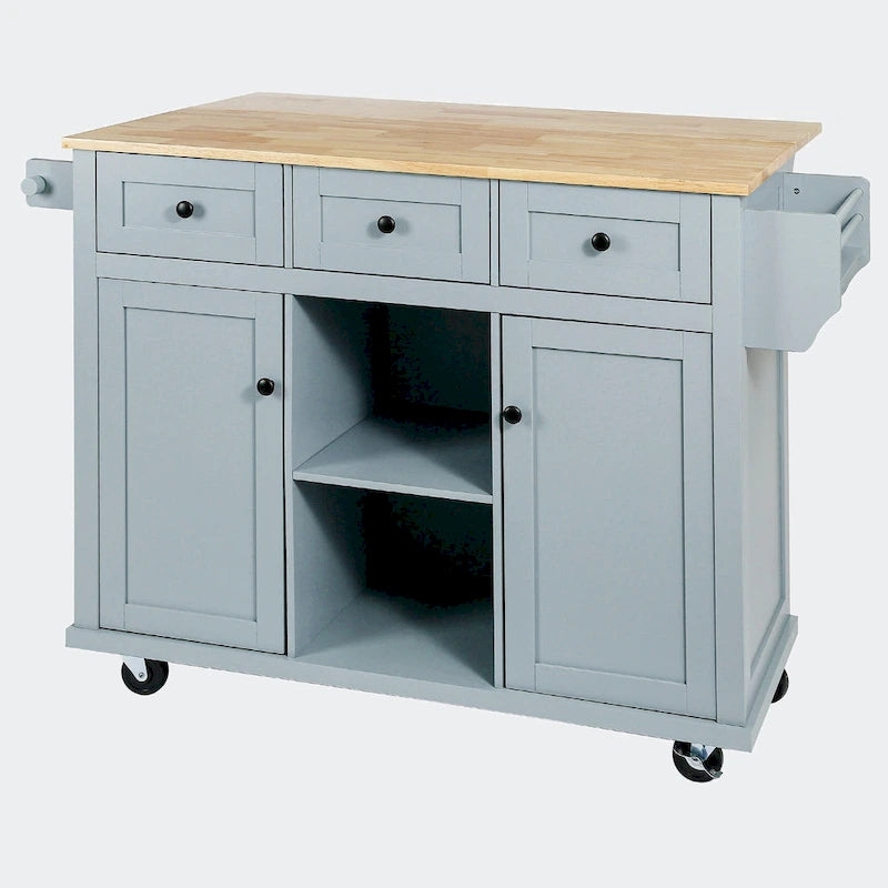 Carrello da Cucina con Piano a Ribalta in Legno di Gomma
