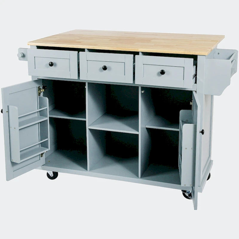 Carrello da Cucina con Piano a Ribalta in Legno di Gomma