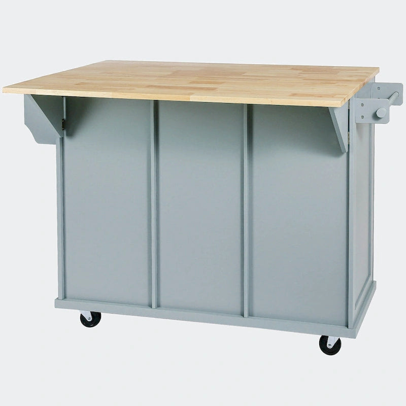 Carrello da Cucina con Piano a Ribalta in Legno di Gomma