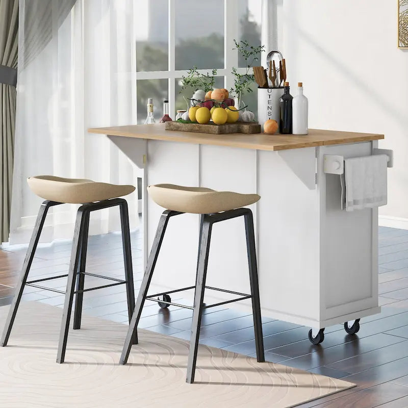 Carrello da Cucina con Piano a Ribalta in Legno di Gomma