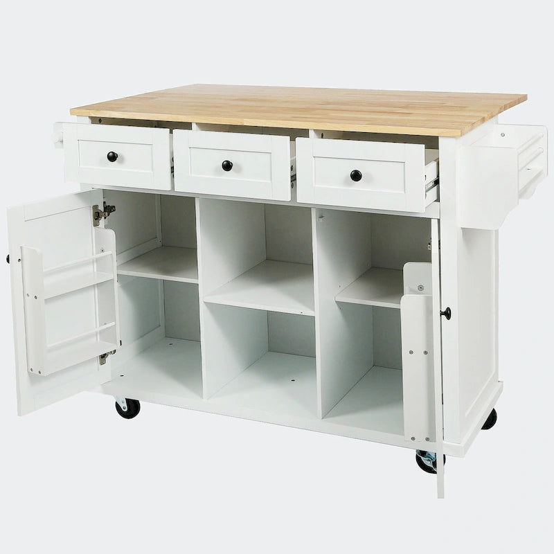 Carrello da Cucina con Piano a Ribalta in Legno di Gomma