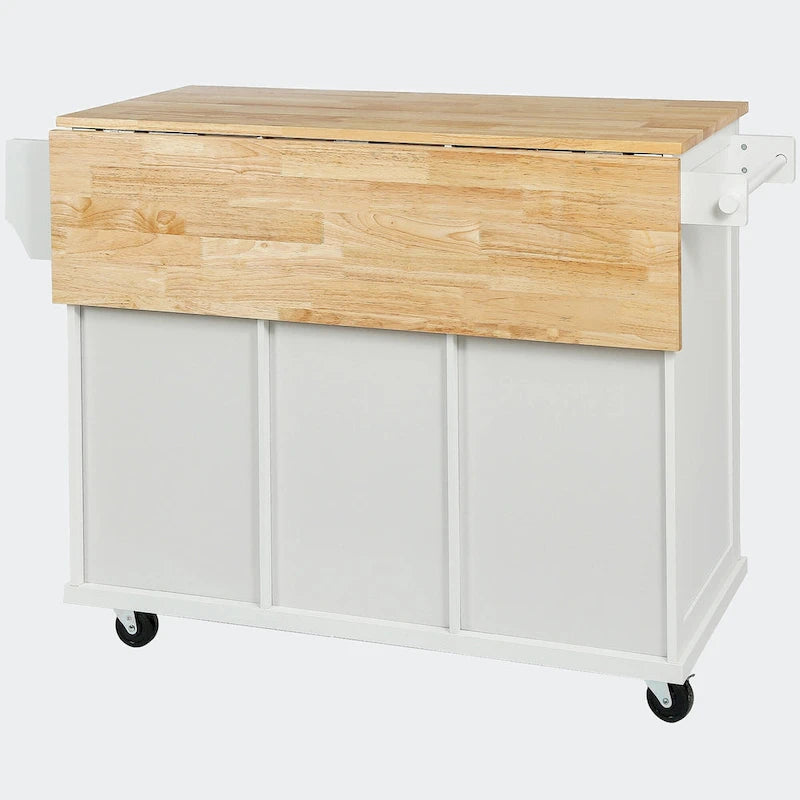Carrello da Cucina con Piano a Ribalta in Legno di Gomma
