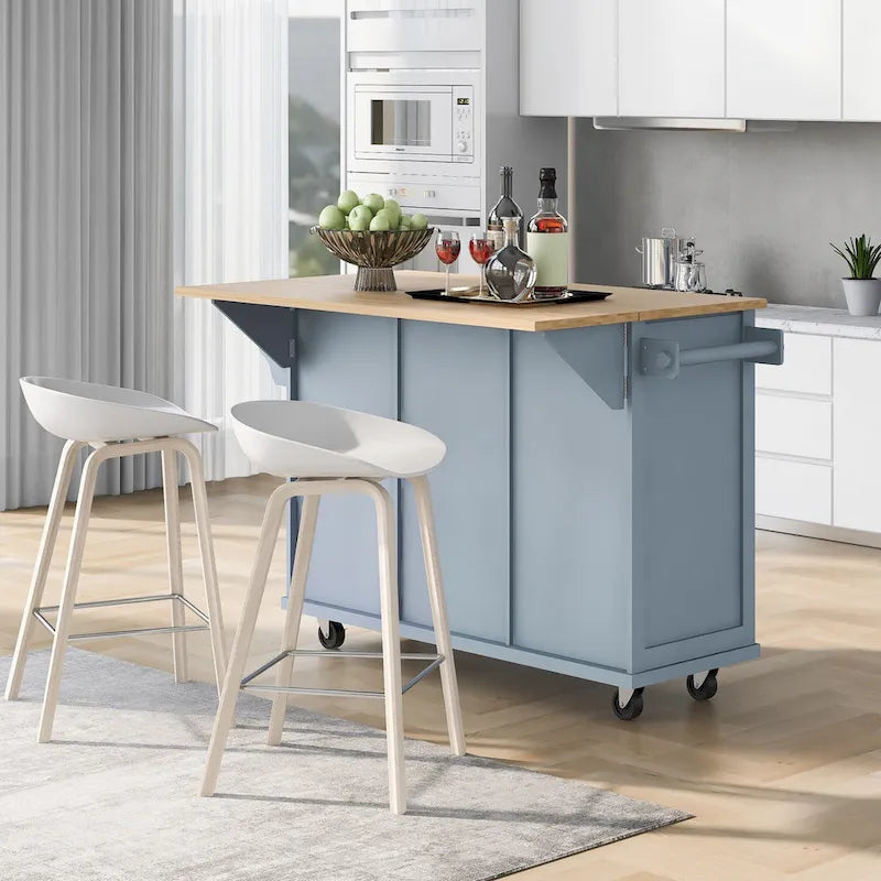 Carrello da Cucina con Piano a Ribalta in Legno di Gomma