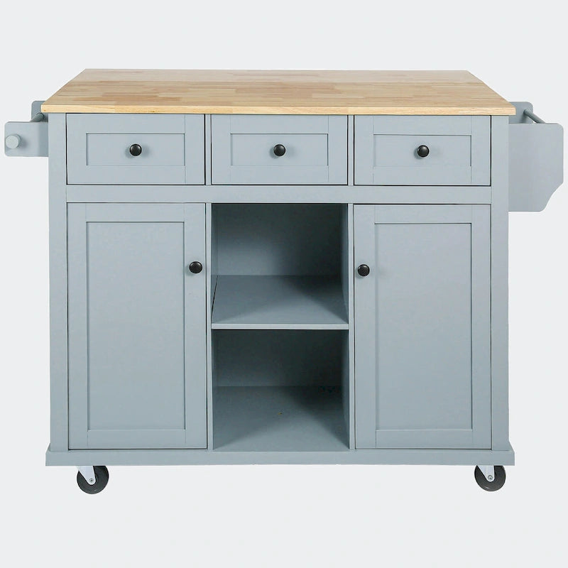 Carrello da Cucina con Piano a Ribalta in Legno di Gomma