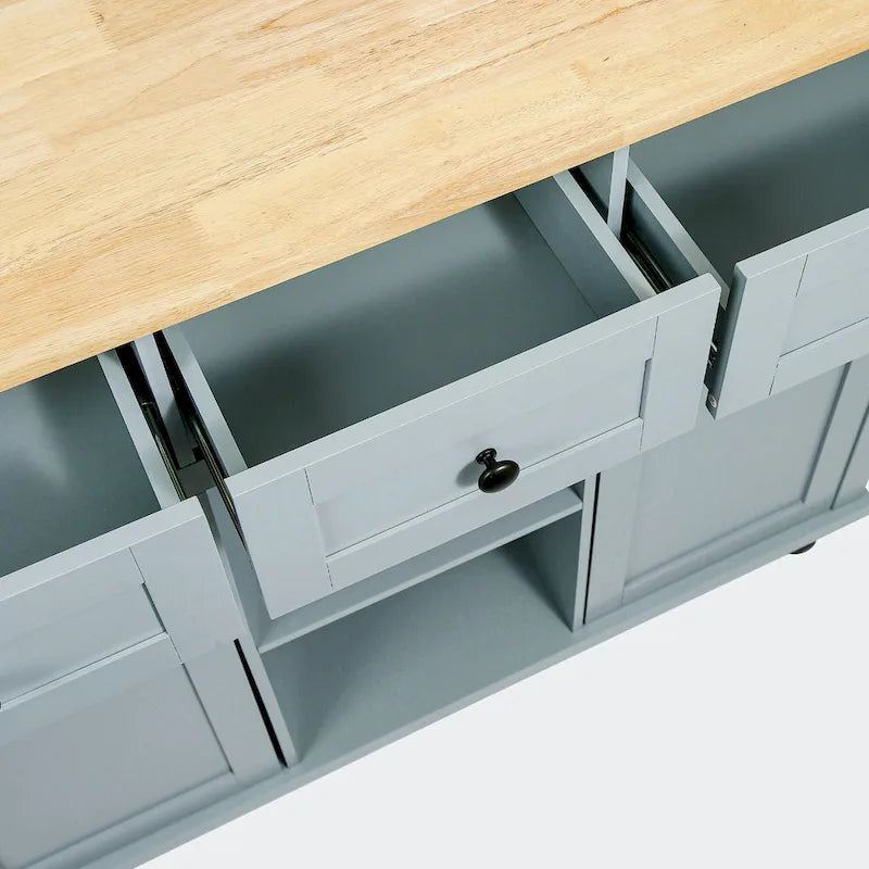 Carrello da Cucina con Piano a Ribalta in Legno di Gomma