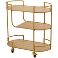 Wood Rolling 3 Shelves Bar Cart with Handles - Gold - Roche River Decor - 15W x 30L x 30H