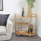 Carrello da Bar in Legno con 3 Ripiani e Maniglie - Oro - 38 L x 76 P x 76 A cm