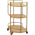 Carrello da Bar in Legno con 3 Ripiani e Maniglie - Oro - 38 L x 76 P x 76 A cm