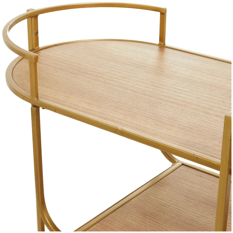 Carrello da Bar in Legno con 3 Ripiani e Maniglie - Oro - 38 L x 76 P x 76 A cm