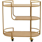 Carrello da Bar in Legno con 3 Ripiani e Maniglie - Oro - 38 L x 76 P x 76 A cm
