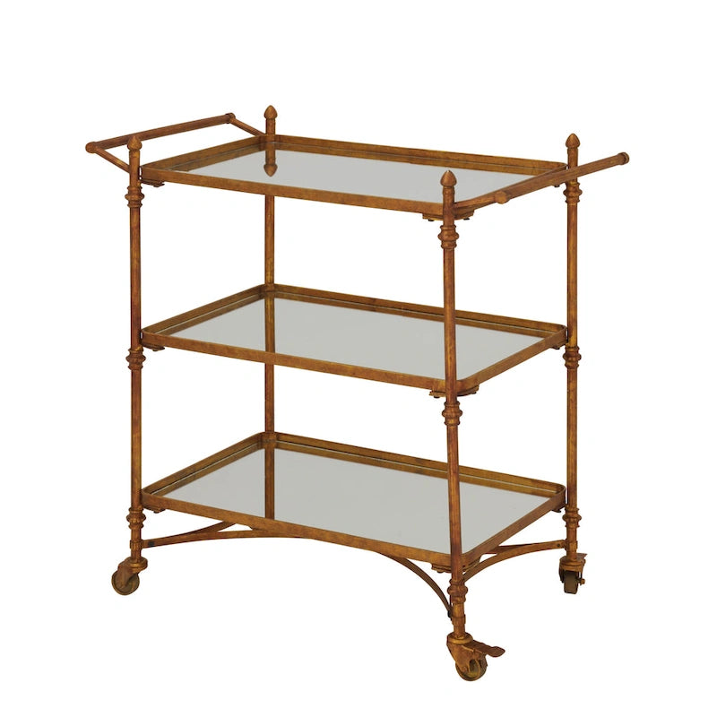 Carrello da bar in metallo laminato con 3 ripiani a specchio e maniglie - Ottone - 18L x 35P x 33A