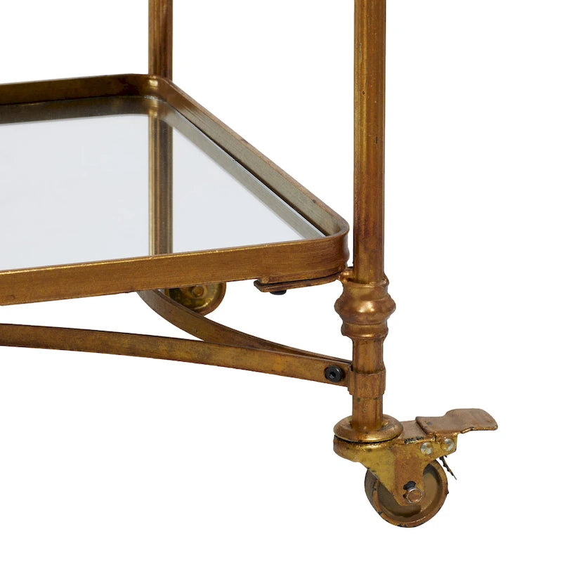 Carrello da bar in metallo laminato con 3 ripiani a specchio e maniglie - Ottone - 18L x 35P x 33A
