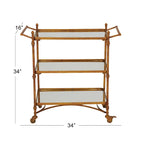 Carrello da bar in metallo laminato con 3 ripiani a specchio e maniglie - Ottone - 18L x 35P x 33A