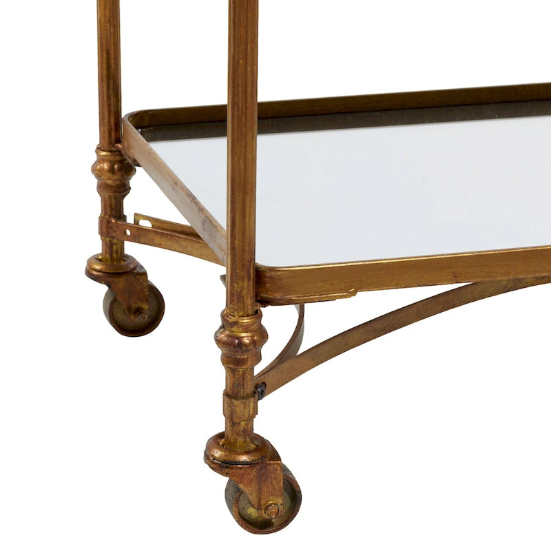 Carrello da bar in metallo laminato con 3 ripiani a specchio e maniglie - Ottone - 18L x 35P x 33A