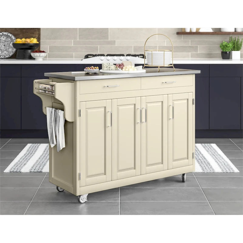 Carrello da cucina Island White con finitura in acciaio inossidabile