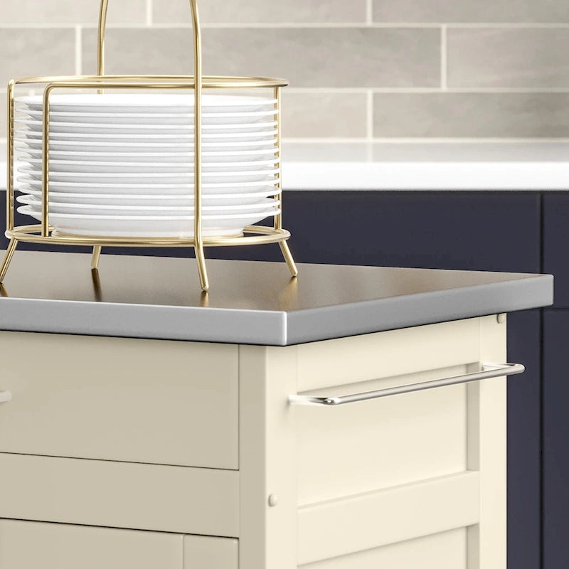 Carrello da cucina Island White con finitura in acciaio inossidabile