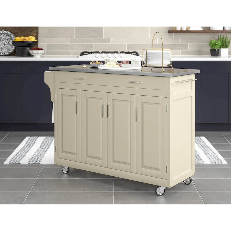Carrello da cucina Island White con finitura in acciaio inossidabile
