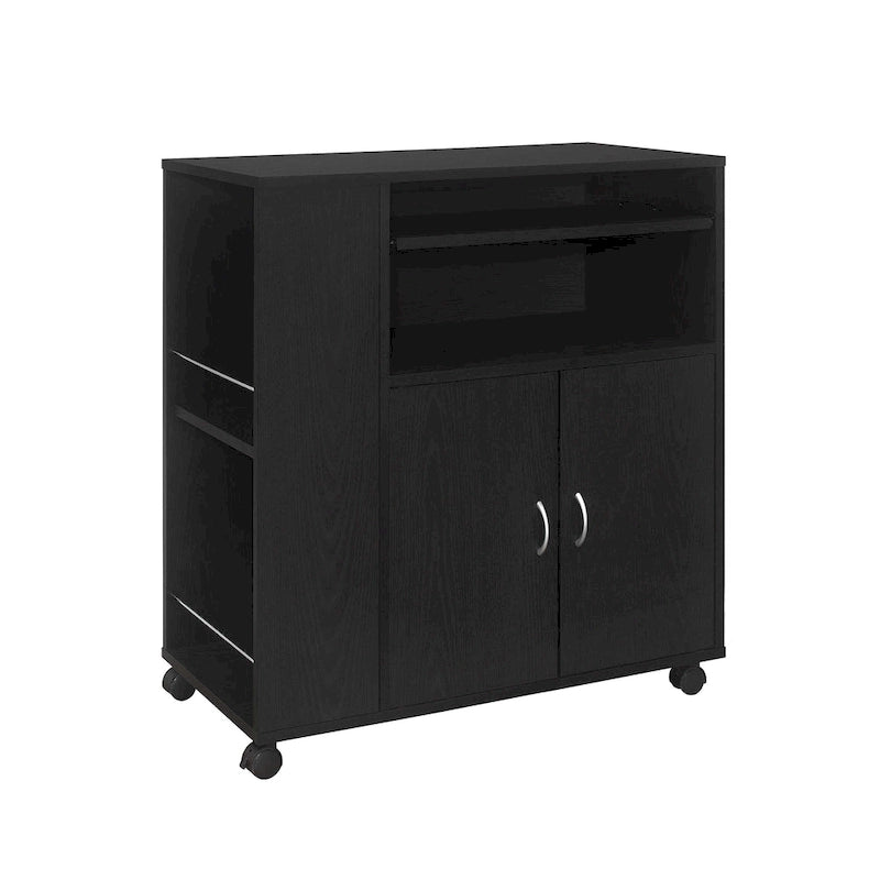 Carrello con isola per cucina su ruote con armadietto (Nero)