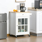 Carrello da cucina su ruote 27" con cassetto e armadietto con anta in vetro, carrello da portata con ripiano regolabile e portasciugamani