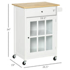 Carrello da cucina su ruote 27" con cassetto e armadietto con anta in vetro, carrello da portata con ripiano regolabile e portasciugamani