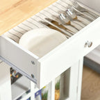 Carrello da cucina su ruote 27" con cassetto e armadietto con anta in vetro, carrello da portata con ripiano regolabile e portasciugamani